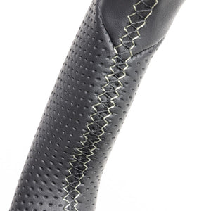 REAL ORIGINAL SERIES SMALL DIAMETER GUN GRIP D SHAPE ALL LEATHER SILVER X BLACK EURO STITCH STEERING WHEEL FOR MAZDA ROADSTER ND5RC ND5RE MZC-LPB-SL