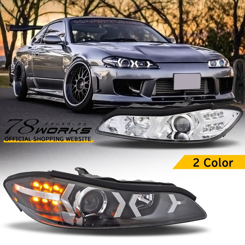 78WORKS CIRCUIT SPEC FIBER LED HEADLIGHT V3 BLACK FOR NISSAN S15 SILVIA VERIATTA S287-BK