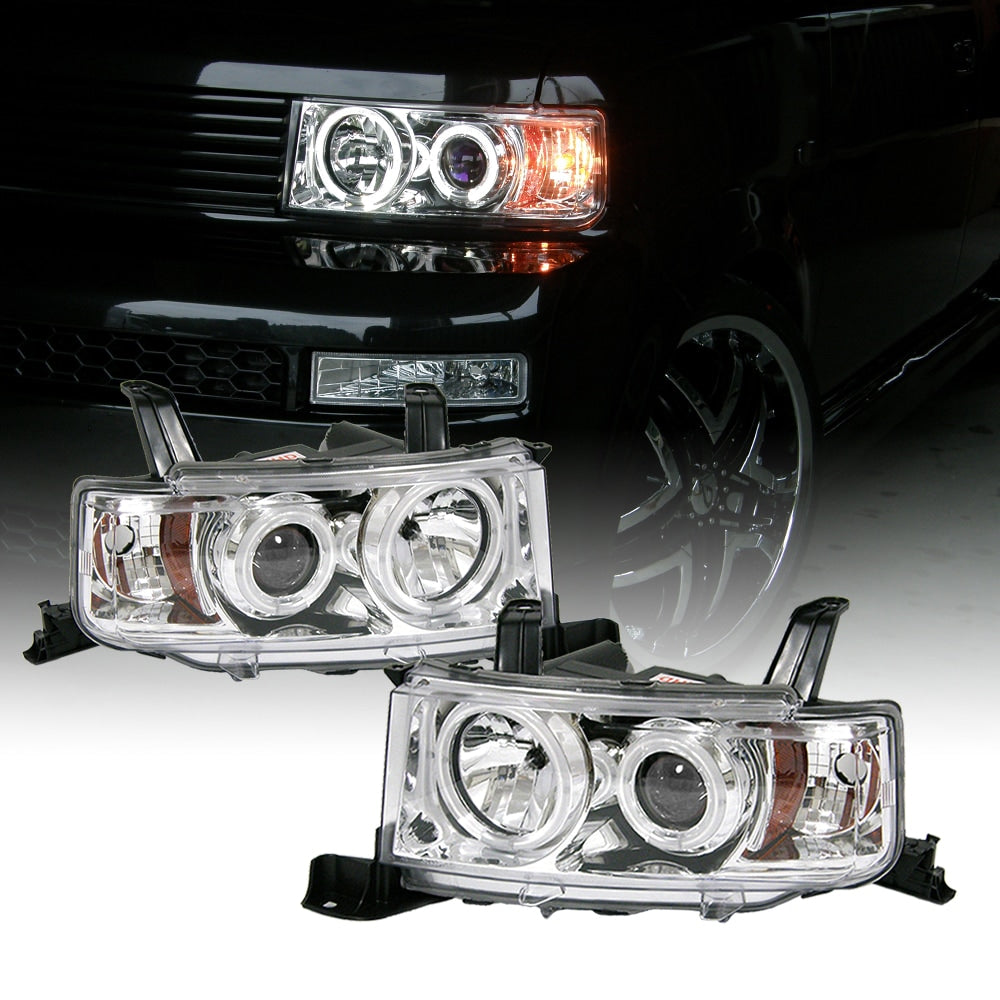 CRYSTAL EYE CCFL SQUID RING PROJECTOR HEADLIGHTS, AMBER REFLECTOR, CHROME TYPE FOR TOYOTA BB NCP30  S359CR