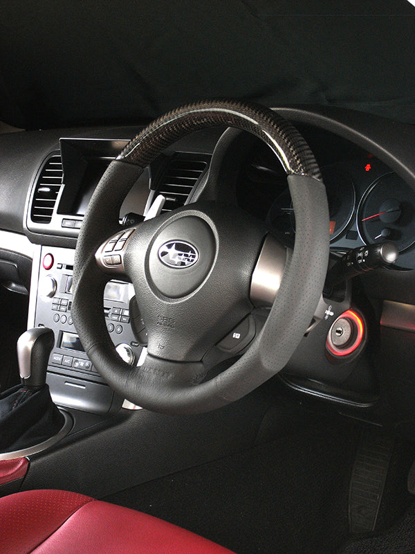 DAMD SPORTS STEERING WHEEL CARBON BLACK STITCHING FOR SUBARU LEGACY BP BL A-C SS358-S-F-CARBON-BLACK-STITCHING