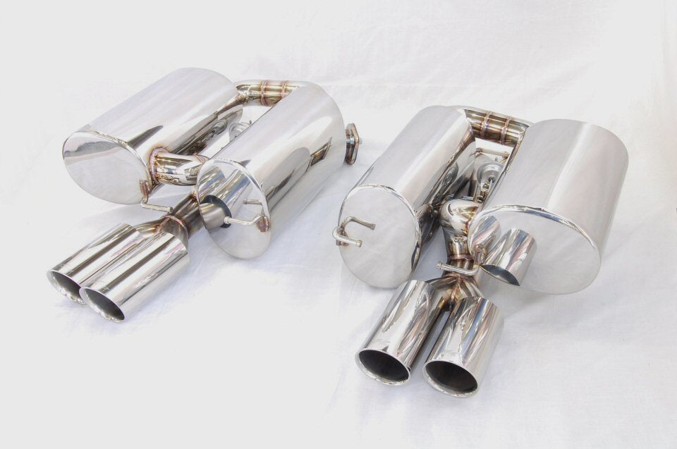 KREISSIEG FIRST CAT-BACK F1 SOUND VALVETRONIC EXHAUST SYSTEM STAINLESS STEEL FLOATING CURL TAIL SANDBLASTED KSG LOGO MARK FOR BMW E60 M5 BME60-03-STAINLESS