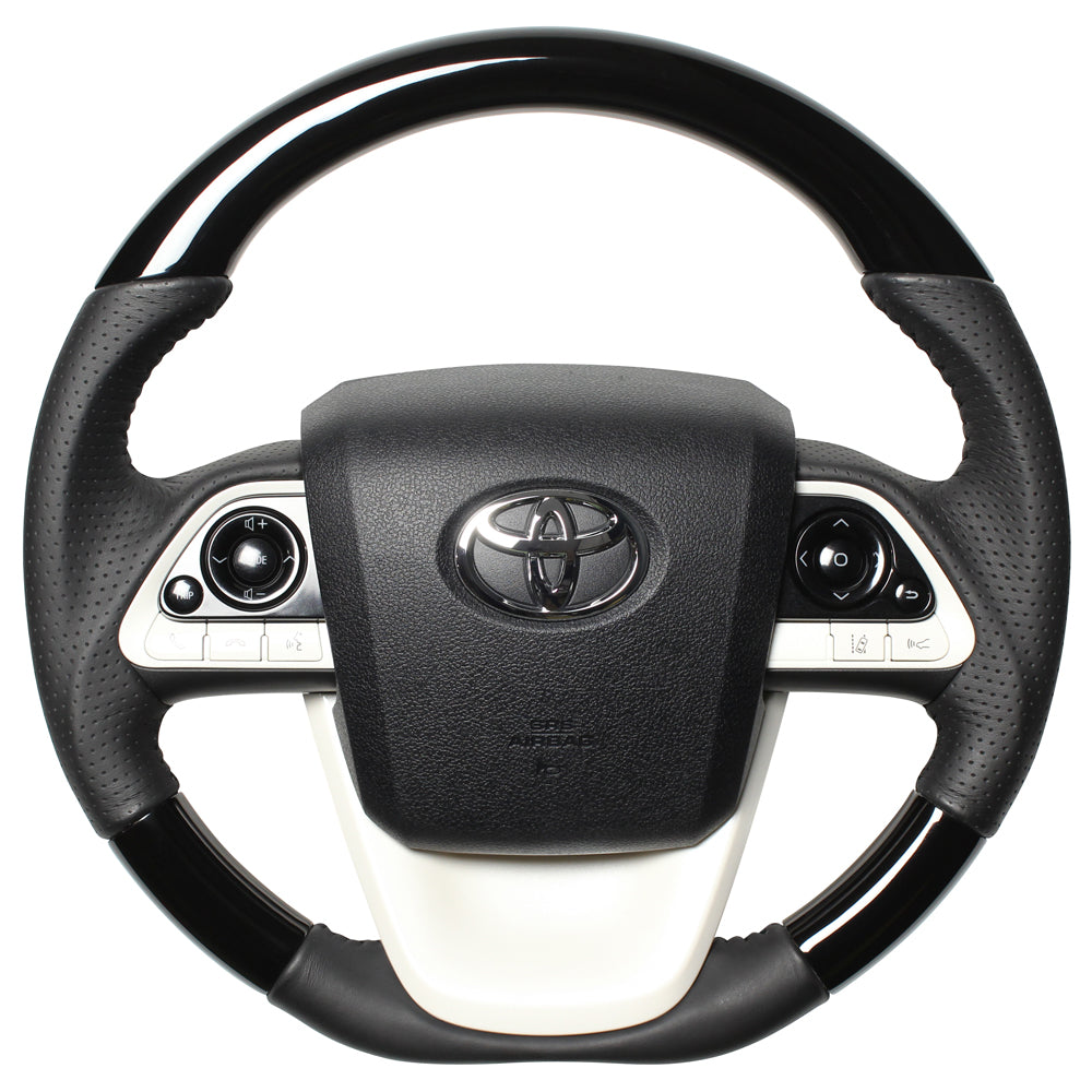 REAL ORIGINAL SERIES D SHAPE PIANO BLACK BLACK STITCH STEERING WHEEL FOR TOYOTA PRIUS 50  50-PBW-BK