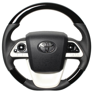 REAL ORIGINAL SERIES D SHAPE PIANO BLACK BLACK STITCH STEERING WHEEL FOR TOYOTA PRIUS 50  50-PBW-BK