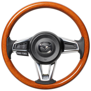 REAL ORIGINAL SERIES ALL WOOD ROUND SHAPE 05 LIGHT BROWN WOOD BLACK EURO STITCH STEERING WHEEL FOR MAZDA ROADSTER RF NDERC  MZCW-LBW-BK