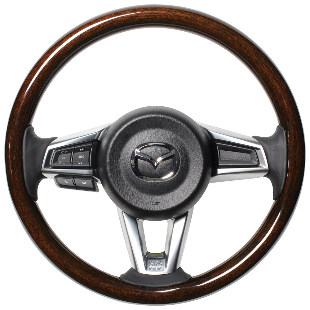 REAL ORIGINAL SERIES ALL WOOD ROUND SHAPE 16 DARK BROWN WOOD BLACK EURO STITCH STEERING WHEEL FOR MAZDA ROADSTER ND5RC  MZCW-BRW-BK