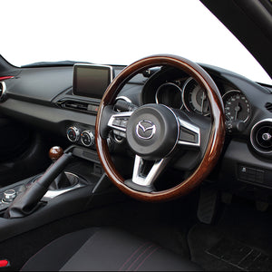 REAL ORIGINAL SERIES ALL WOOD ROUND SHAPE 16 DARK BROWN WOOD BLACK EURO STITCH STEERING WHEEL FOR MAZDA ROADSTER ND5RC  MZCW-BRW-BK