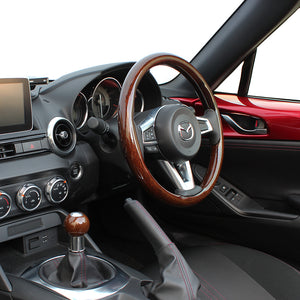 REAL ORIGINAL SERIES ALL WOOD ROUND SHAPE 16 DARK BROWN WOOD BLACK EURO STITCH STEERING WHEEL FOR MAZDA ROADSTER RF NDERC  MZCW-BRW-BK
