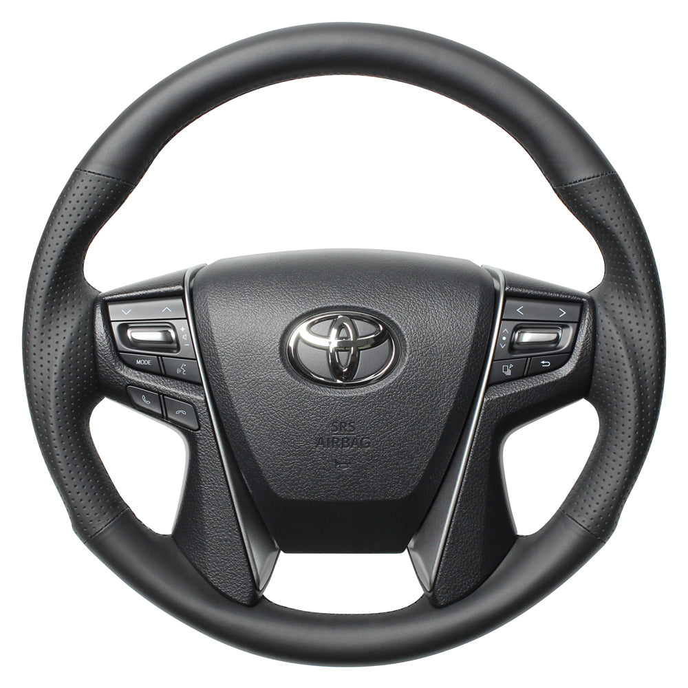 REAL PREMIUM SERIES ROUND SHAPE NAPPA ALL LEATHER BLACK EURO STITCH STEERING WHEEL FOR TOYOTA LAND CRUISER PRADO 150 : KOUKI  H30P-LPB-BK