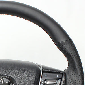 REAL PREMIUM SERIES ROUND SHAPE NAPPA ALL LEATHER BLACK EURO STITCH STEERING WHEEL FOR TOYOTA LAND CRUISER PRADO 150 : KOUKI  H30P-LPB-BK