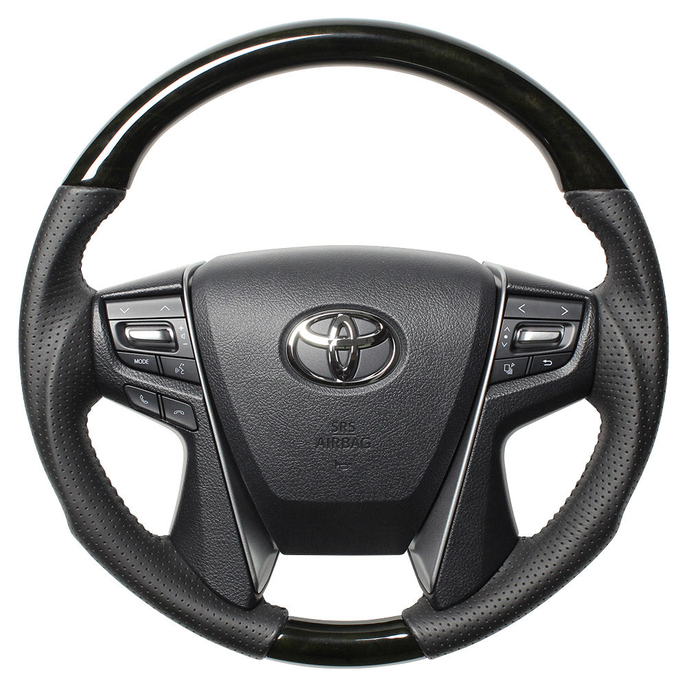 REAL ORIGINAL SERIES ROUND SHAPE BLACK WOOD BLACK STITCH STEERING WHEEL FOR TOYOTA LAND CRUISER PRADO 150 : KOUKI  H30-BKW-BK