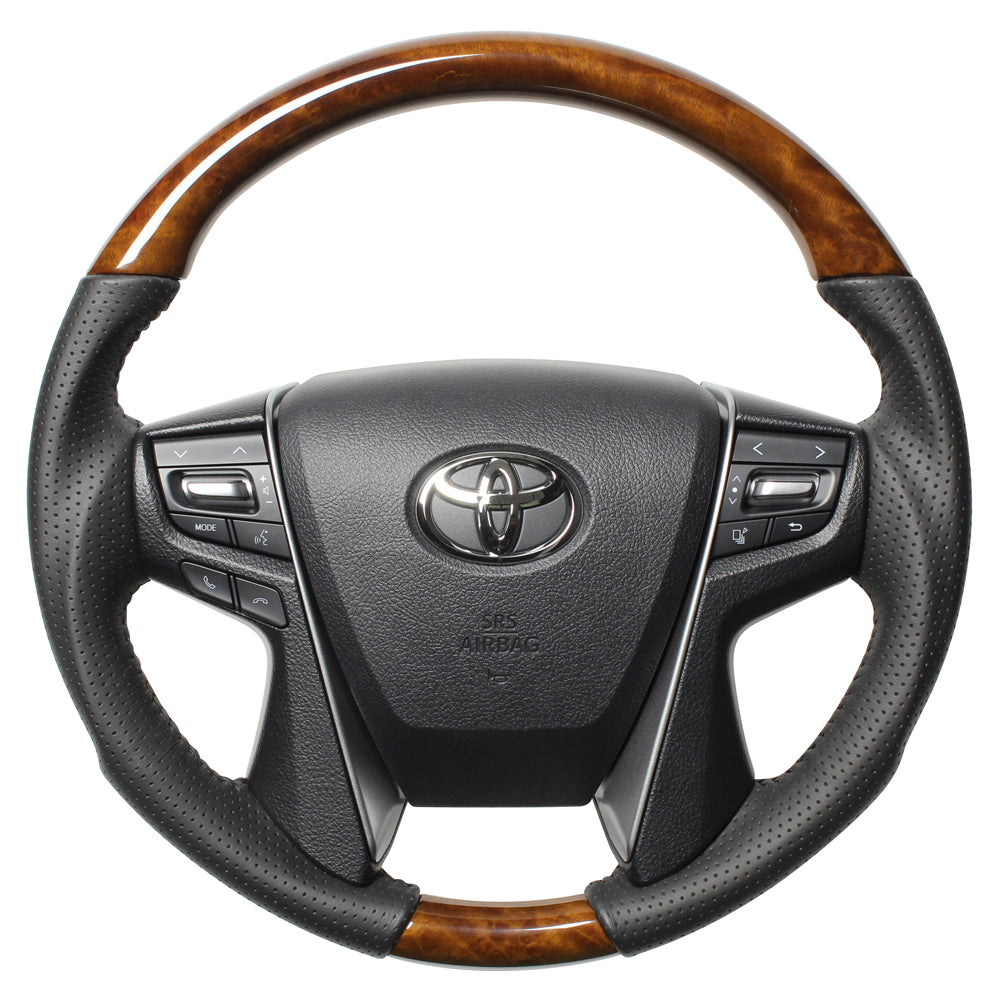 REAL ORIGINAL SERIES ROUND SHAPE 42 BROWN WOOD BLACK STITCH STEERING WHEEL FOR TOYOTA LAND CRUISER 200 : KOUKI  H30-LBW-BK
