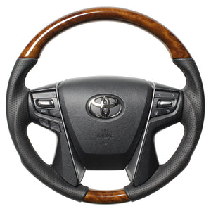 REAL ORIGINAL SERIES ROUND SHAPE 42 BROWN WOOD BLACK STITCH STEERING WHEEL FOR TOYOTA LAND CRUISER 200 : KOUKI  H30-LBW-BK