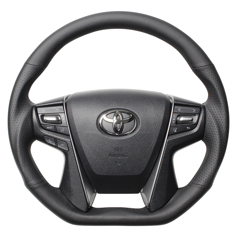 REAL PREMIUM SERIES D SHAPE NAPPA ALL LEATHER BLACK EURO STITCH STEERING WHEEL FOR TOYOTA LAND CRUISER PRADO 150 : KOUKI  S210-LPB-BK