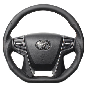 REAL PREMIUM SERIES D SHAPE NAPPA ALL LEATHER BLACK EURO STITCH STEERING WHEEL FOR TOYOTA LAND CRUISER PRADO 150 : KOUKI  S210-LPB-BK