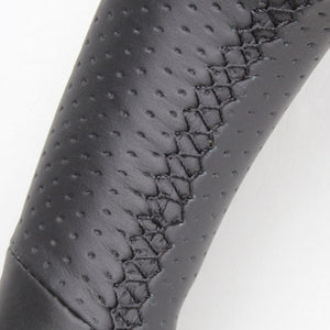 REAL PREMIUM SERIES D SHAPE NAPPA ALL LEATHER BLACK EURO STITCH STEERING WHEEL FOR TOYOTA LAND CRUISER PRADO 150 : KOUKI  S210-LPB-BK