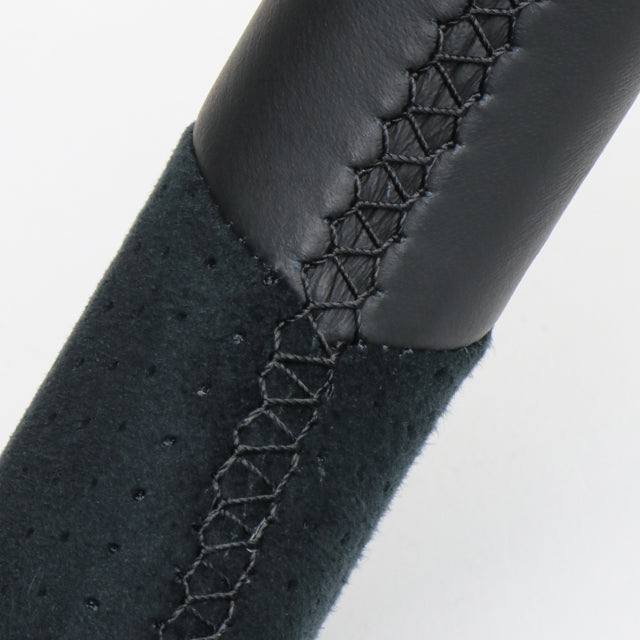 REAL ORIGINAL SERIES D SHAPE BLACK LEATHER & BLACK ULTRA SUEDE BLACK EURO STITCH STEERING WHEEL FOR TOYOTA 86 ZN6 KOUKI GR-ALC-BK