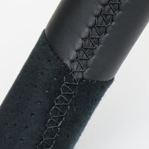 REAL ORIGINAL SERIES D SHAPE BLACK LEATHER & BLACK ULTRA SUEDE BLACK EURO STITCH STEERING WHEEL FOR TOYOTA 86 ZN6 KOUKI GR-ALC-BK