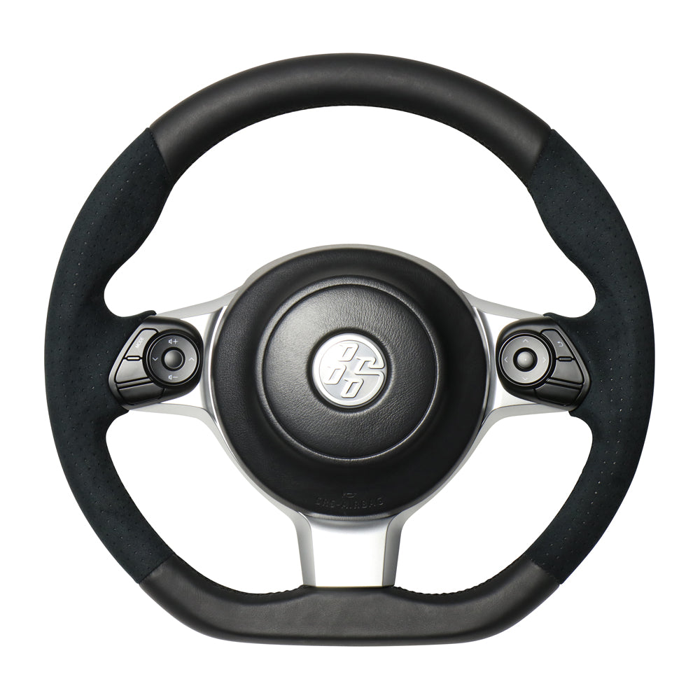 REAL ORIGINAL SERIES D SHAPE BLACK LEATHER & BLACK ULTRA SUEDE BLACK EURO STITCH STEERING WHEEL FOR TOYOTA 86 ZN6 KOUKI GR-ALC-BK