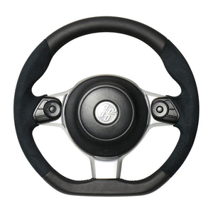 REAL ORIGINAL SERIES D SHAPE BLACK LEATHER & BLACK ULTRA SUEDE BLACK EURO STITCH STEERING WHEEL FOR TOYOTA 86 ZN6 KOUKI GR-ALC-BK