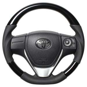 REAL ORIGINAL SERIES D SHAPE PIANO BLACK BLACK STITCH STEERING WHEEL FOR TOYOTA AURIS 180  E160-PBW-BK