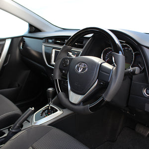 REAL ORIGINAL SERIES D SHAPE PIANO BLACK BLACK STITCH STEERING WHEEL FOR TOYOTA AURIS 180  E160-PBW-BK