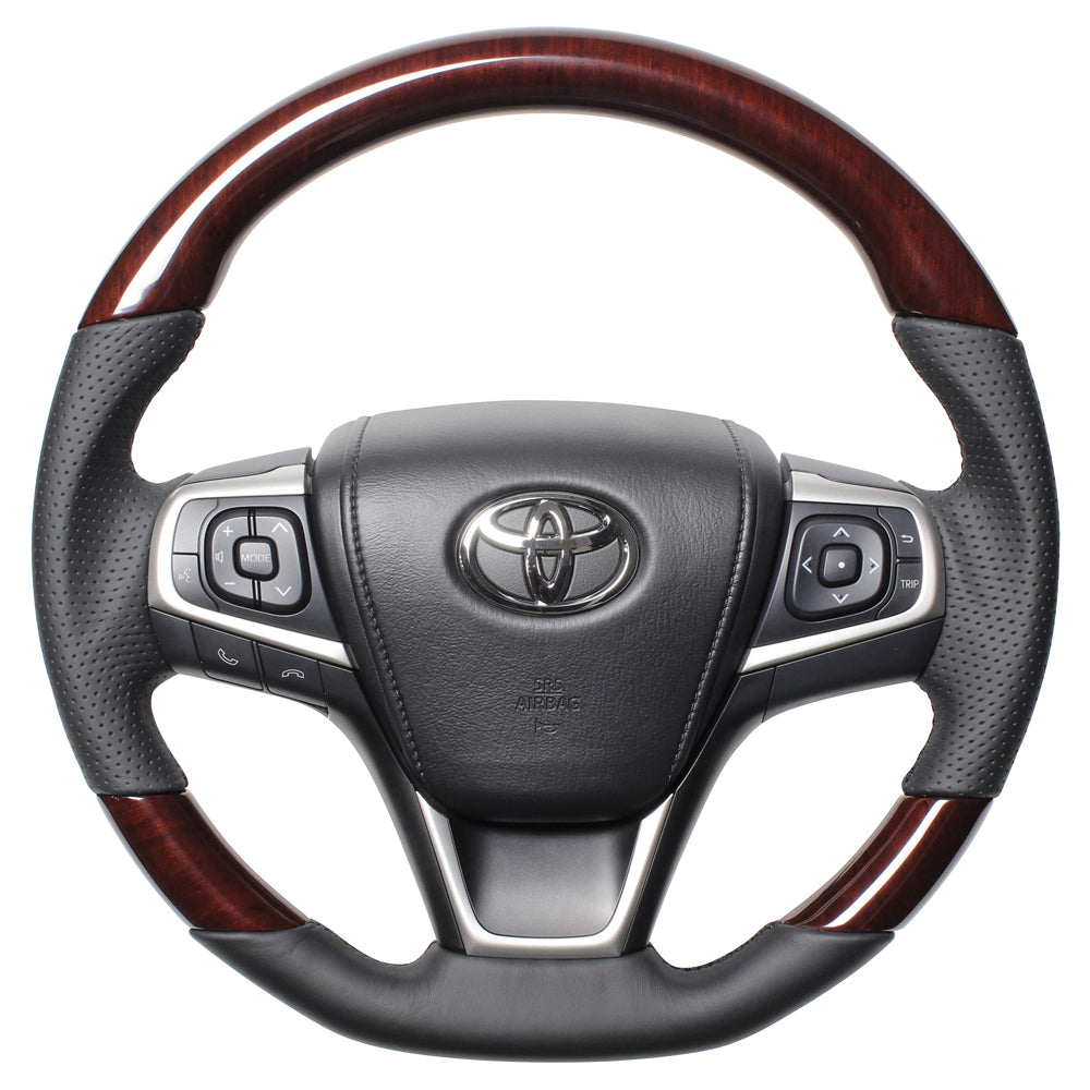 REAL PREMIUM SERIES SOFT D SHAPE 56 BROWN WOOD BLACK EURO STITCH STEERING WHEEL FOR TOYOTA HARRIER 60  U60-BRW-BK