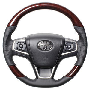 REAL PREMIUM SERIES SOFT D SHAPE 56 BROWN WOOD BLACK EURO STITCH STEERING WHEEL FOR TOYOTA HARRIER 60  U60-BRW-BK