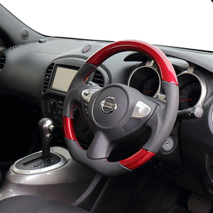 REAL ORIGINAL SERIES D SHAPE RED CARBON RED X BLACK EURO STITCH STEERING WHEEL FOR NISSAN FAIRLADY Z Z34 NSB-RDC-RD