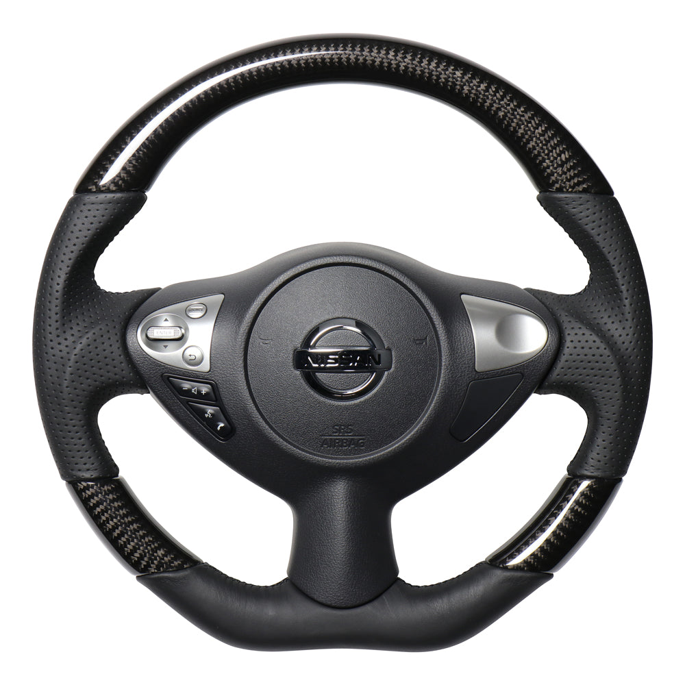 REAL ORIGINAL SERIES D SHAPE BLACK CARBON BLACK EURO STITCH STEERING WHEEL FOR NISSAN JUKE F15 NSB-BKC-BK