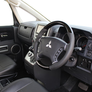 REAL ORIGINAL SERIES ROUND SHAPE BLACK WOOD BLACK STITCH STEERING WHEEL FOR MITSUBISHI PAJERO V8 W V9 W  D5-BKW-BK