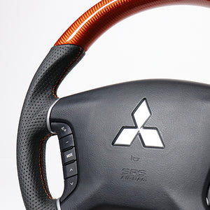 REAL ORIGINAL SERIES ROUND SHAPE ORANGE CARBON ORANGE X BLACK EURO STITCH STEERING WHEEL FOR MITSUBISHI PAJERO V8 W V9 W  D5-ORC-OR - Black Hawk Japan