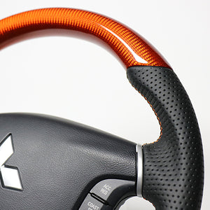 REAL ORIGINAL SERIES ROUND SHAPE ORANGE CARBON ORANGE X BLACK EURO STITCH STEERING WHEEL FOR MITSUBISHI PAJERO V8 W V9 W  D5-ORC-OR - Black Hawk Japan