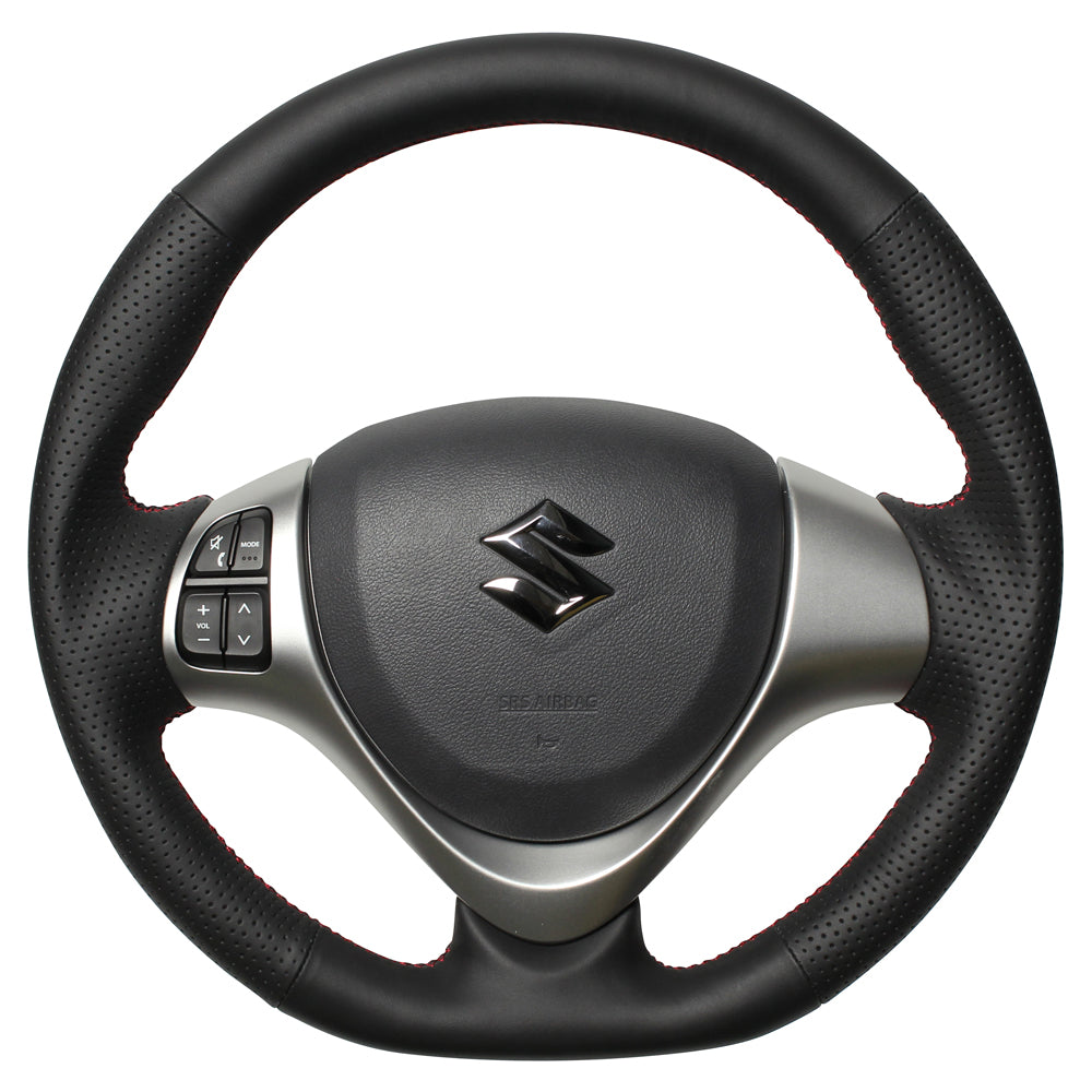 REAL ORIGINAL SERIES SOFT D SHAPE ALL LEATHER RED X BLACK EURO STITCH STEERING WHEEL FOR SUZUKI SPACIA CUSTOM MK32S MK42S  MR31-LPB-RD