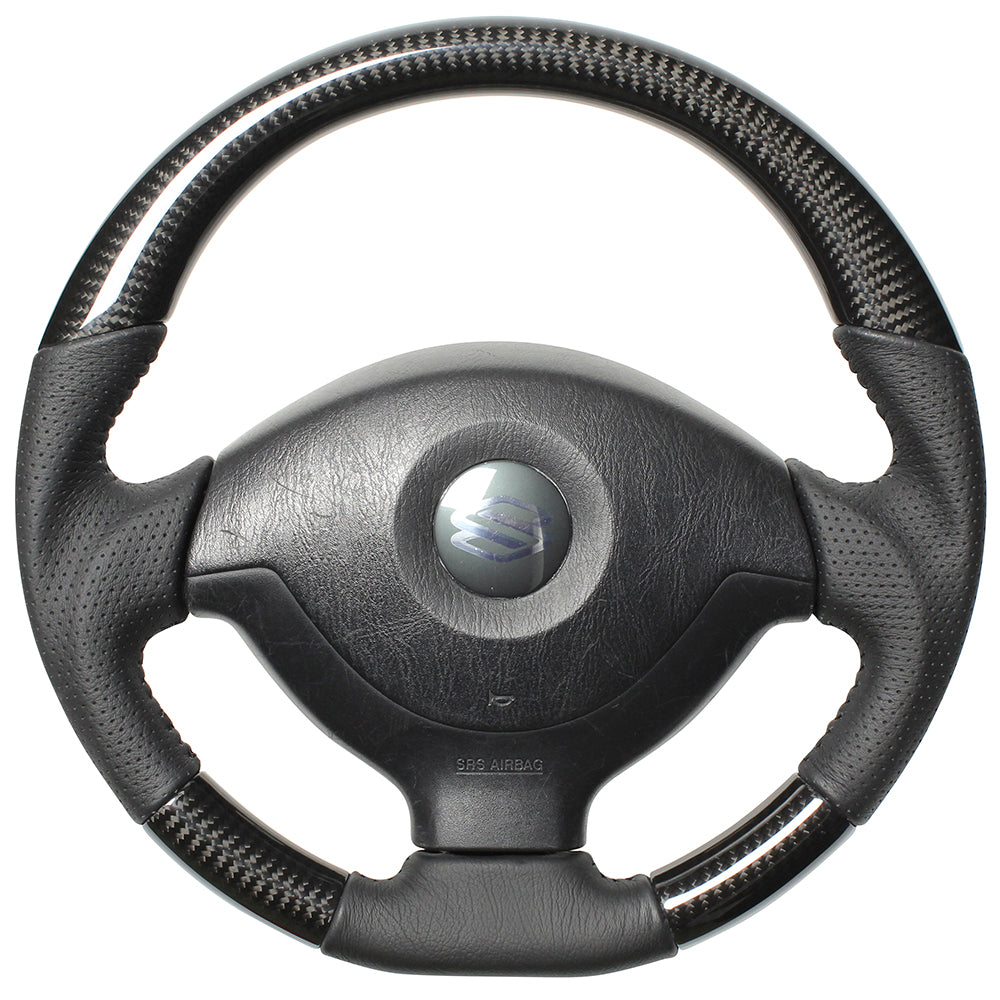 REAL ORIGINAL SERIES SOFT D SHAPE BLACK CARBON BLACK STITCH STEERING WHEEL FOR SUZUKI JIMNY JB23W: 5-9 TYPE  JB-BKC-BK