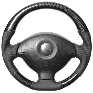 REAL ORIGINAL SERIES SOFT D SHAPE BLACK CARBON BLACK STITCH STEERING WHEEL FOR SUZUKI JIMNY JB23W: 5-9 TYPE  JB-BKC-BK