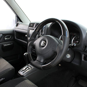 REAL ORIGINAL SERIES SOFT D SHAPE BLACK CARBON BLACK STITCH STEERING WHEEL FOR SUZUKI JIMNY JB23W: 5-9 TYPE  JB-BKC-BK