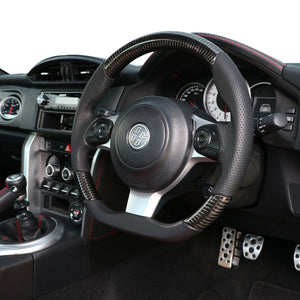REAL ORIGINAL SERIES D SHAPE BLACK CARBON BLACK EURO STITCH STEERING WHEEL FOR TOYOTA 86 ZN6 KOUKI GR-BKC-BK