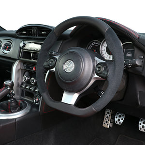 REAL ORIGINAL SERIES D SHAPE BLACK LEATHER & BLACK ULTRA SUEDE BLACK EURO STITCH STEERING WHEEL FOR TOYOTA 86 ZN6 KOUKI GR-ALC-BK