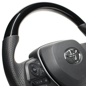 REAL PREMIUM SERIES SOFT D SHAPE PIANO BLACK BLACK EURO STITCH STEERING WHEEL FOR TOYOTA RAV4 50 NOT PHV TYAP-PBW