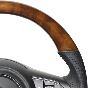REAL ORIGINAL SERIES SOFT D SHAPE 42 BROWN WOOD BLACK STITCH STEERING WHEEL FOR SUZUKI JIMNY SIERRA JB74W  SZB-42BRW-BK
