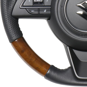 REAL ORIGINAL SERIES SOFT D SHAPE 42 BROWN WOOD BLACK STITCH STEERING WHEEL FOR SUZUKI JIMNY SIERRA JB74W  SZB-42BRW-BK
