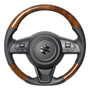 REAL ORIGINAL SERIES SOFT D SHAPE 42 BROWN WOOD BLACK STITCH STEERING WHEEL FOR SUZUKI JIMNY SIERRA JB74W  SZB-42BRW-BK