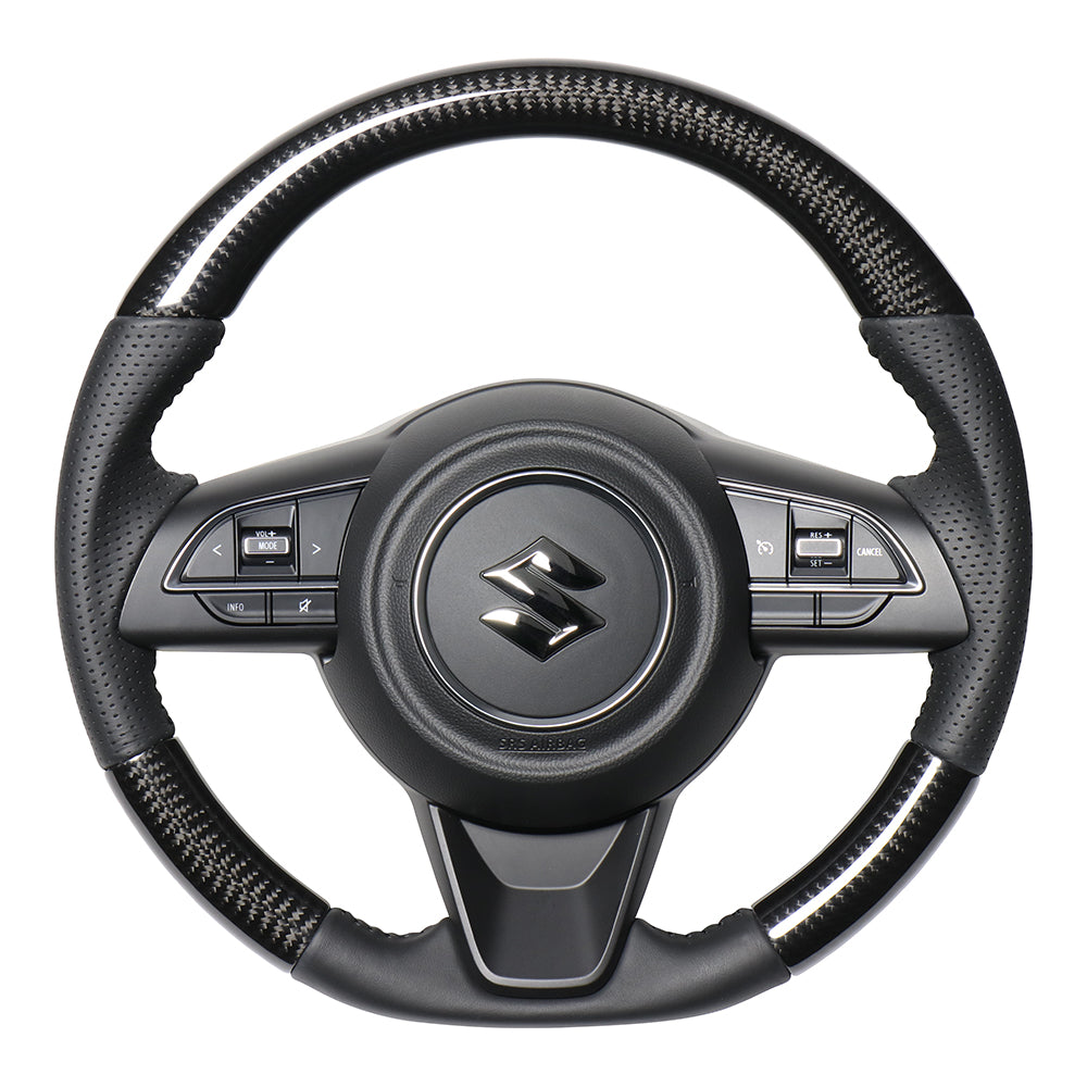 REAL ORIGINAL SERIES SOFT D SHAPE BLACK CARBON BLACK STITCH STEERING WHEEL FOR SUZUKI JIMNY SIERRA JB74W  SZB-BKC-BK