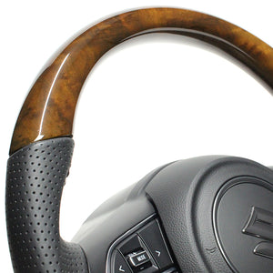 REAL ORIGINAL SERIES SOFT D SHAPE 42 BROWN WOOD BLACK STITCH STEERING WHEEL FOR SUZUKI JIMNY SIERRA JB74W  SZB-42BRW-BK