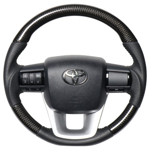 REAL ORIGINAL SERIES SOFT D SHAPE BLACK CARBON BLACK STITCH STEERING WHEEL FOR TOYOTA HILUX GUN125 N125-BKC-BK