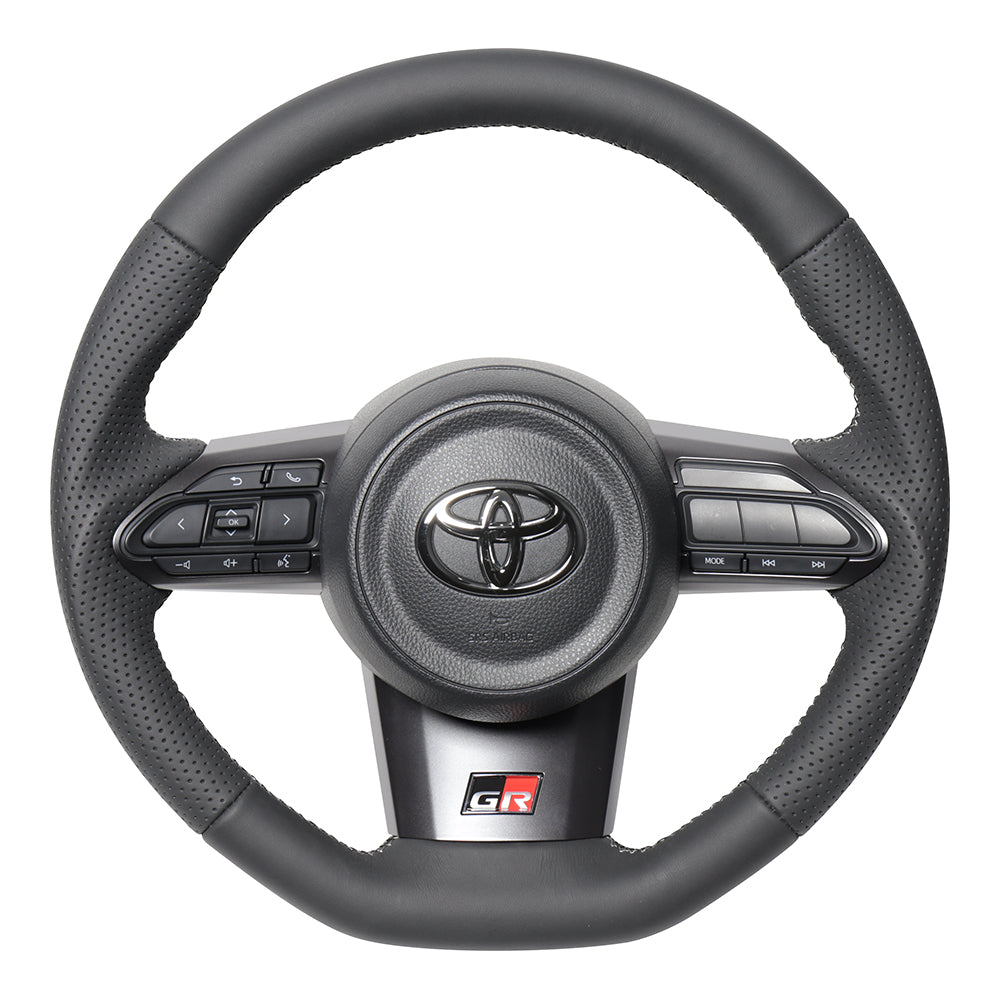 REAL ORIGINAL SERIES SOFT D SHAPE ALL LEATHER SILVER X BLACK EURO STITCH STEERING WHEEL FOR TOYOTA GR COROLLA GZEA14H  TYI-LPB-SL