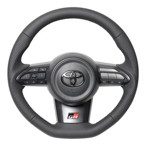 REAL ORIGINAL SERIES SOFT D SHAPE ALL LEATHER SILVER X BLACK EURO STITCH STEERING WHEEL FOR TOYOTA GR COROLLA GZEA14H  TYI-LPB-SL