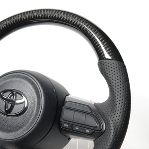 REAL ORIGINAL SERIES SOFT D SHAPE BLACK CARBON SILVER X BLACK EURO STITCH STEERING WHEEL FOR TOYOTA GR COROLLA GZEA14H  TYI-BKC-SL