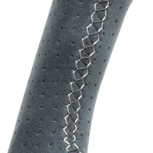 REAL ORIGINAL SERIES SOFT D SHAPE BLACK LEATHER & BLACK ULTRA SUEDE SILVER X BLACK EURO STITCH STEERING WHEEL FOR TOYOTA GR COROLLA GZEA14H  TYI-ALC-SL