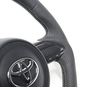 REAL ORIGINAL SERIES SOFT D SHAPE ALL LEATHER SILVER X BLACK EURO STITCH STEERING WHEEL FOR TOYOTA GR COROLLA GZEA14H  TYI-LPB-SL
